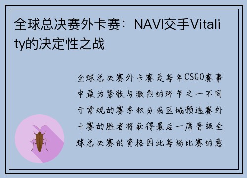 全球总决赛外卡赛：NAVI交手Vitality的决定性之战